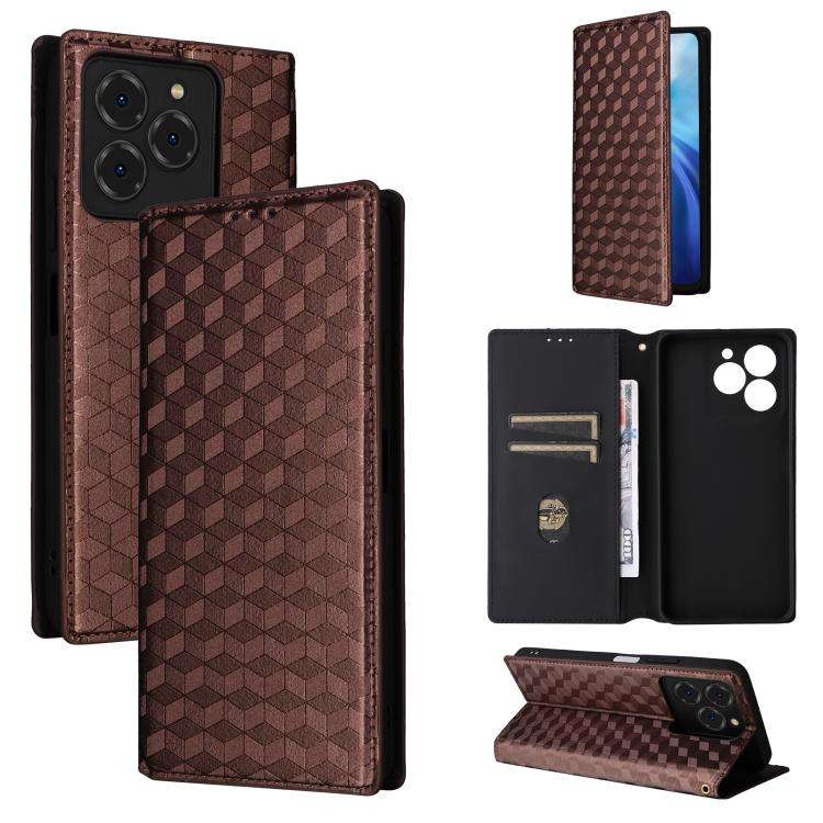 For Ulefone Note 20 Pro Cubic Grid Texture Flip Leather Phone Case(Brown)