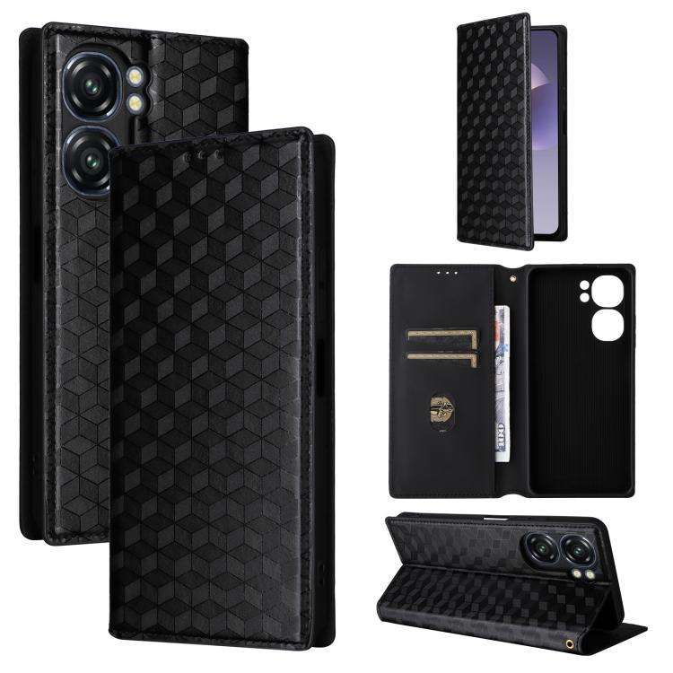 For Oukitel C58 / C58 Pro Cubic Grid Texture Flip Leather Phone Case(Black)