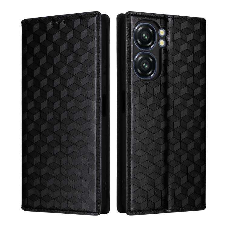 For Oukitel C58 / C58 Pro Cubic Grid Texture Flip Leather Phone Case(Black)