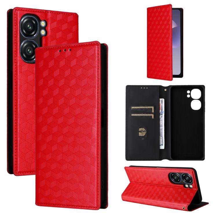 For Oukitel C58 / C58 Pro Cubic Grid Texture Flip Leather Phone Case(Red)