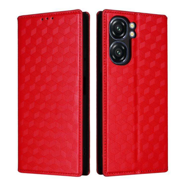 For Oukitel C58 / C58 Pro Cubic Grid Texture Flip Leather Phone Case(Red)