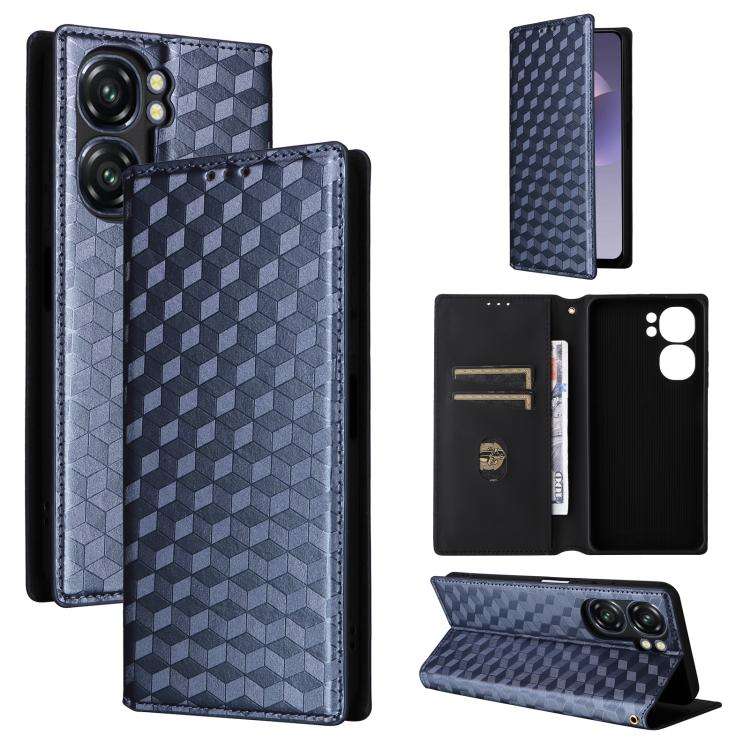 For Oukitel C58 / C58 Pro Cubic Grid Texture Flip Leather Phone Case(Blue)