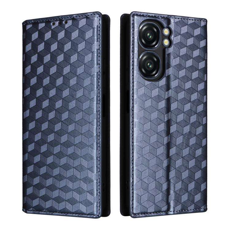 For Oukitel C58 / C58 Pro Cubic Grid Texture Flip Leather Phone Case(Blue)