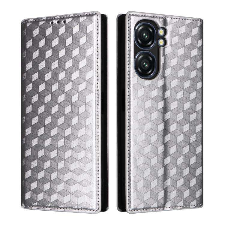 For Oukitel C58 / C58 Pro Cubic Grid Texture Flip Leather Phone Case(Silver)
