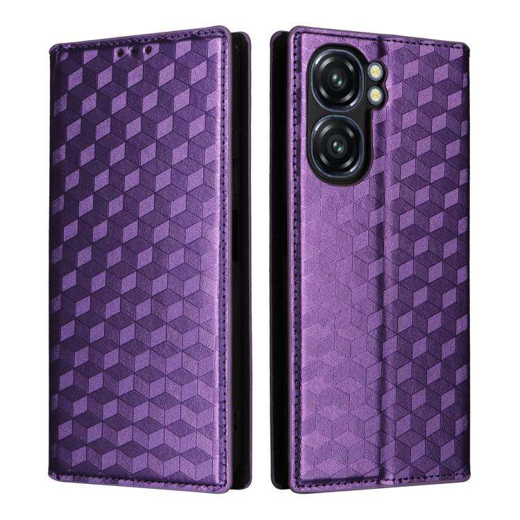 For Oukitel C58 / C58 Pro Cubic Grid Texture Flip Leather Phone Case(Purple)