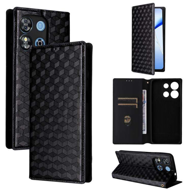 For Oukitel C57 / C57S / C57 Pro Cubic Grid Texture Flip Leather Phone Case(Black)