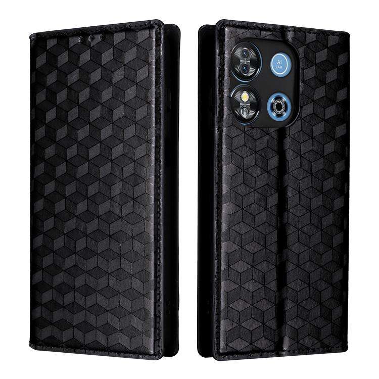 For Oukitel C57 / C57S / C57 Pro Cubic Grid Texture Flip Leather Phone Case(Black)