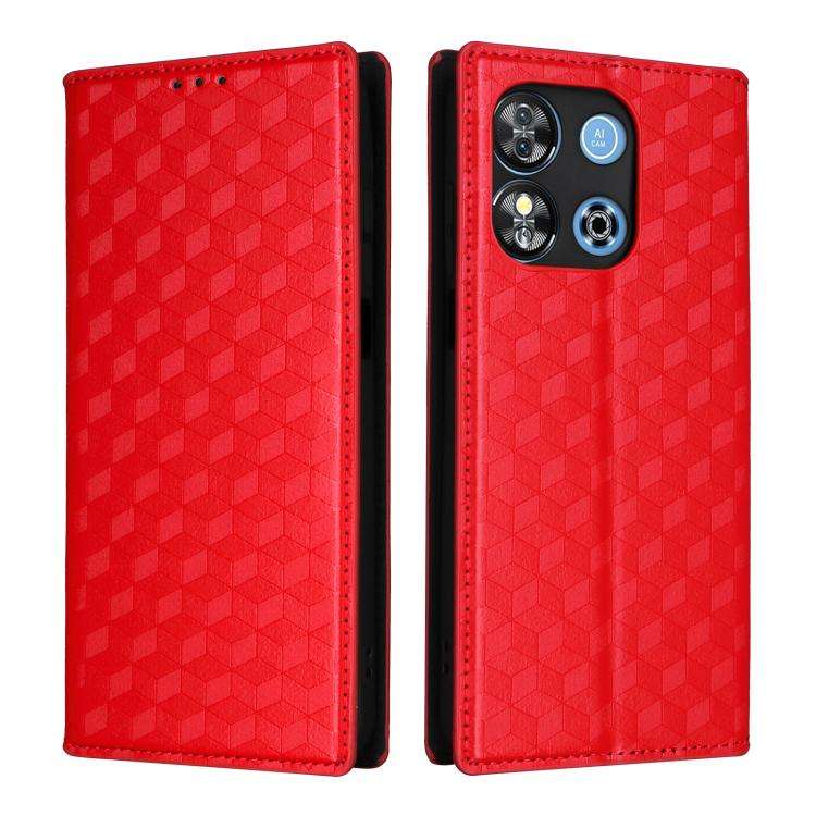 For Oukitel C57 / C57S / C57 Pro Cubic Grid Texture Flip Leather Phone Case(Red)