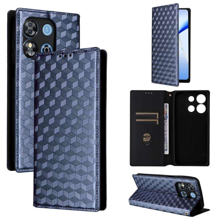 For Oukitel C57 / C57S / C57 Pro Cubic Grid Texture Flip Leather Phone Case(Blue)