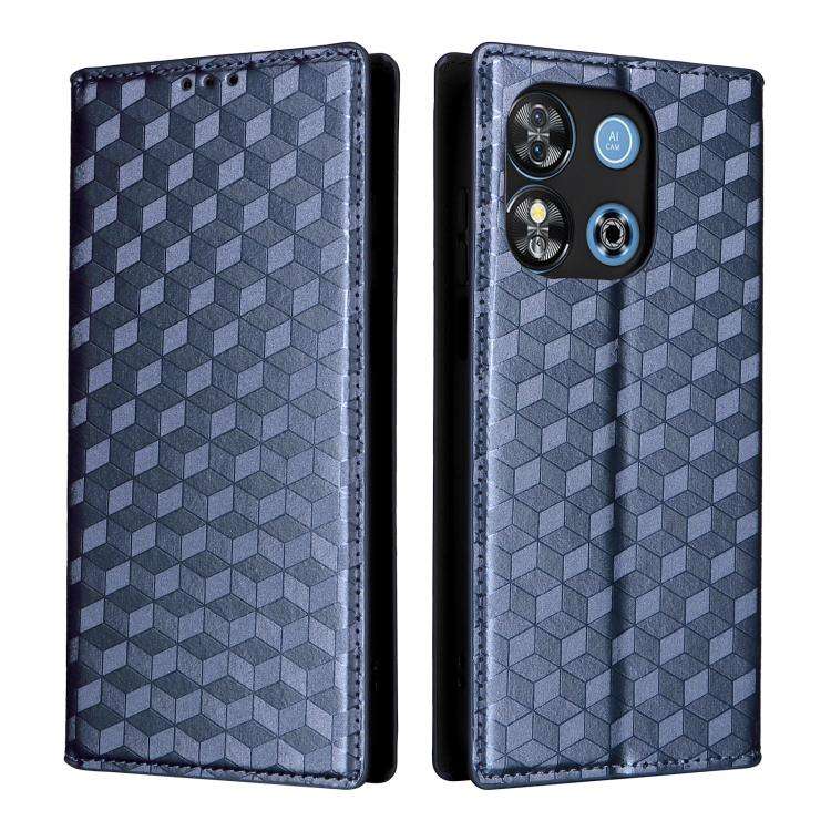 For Oukitel C57 / C57S / C57 Pro Cubic Grid Texture Flip Leather Phone Case(Blue)