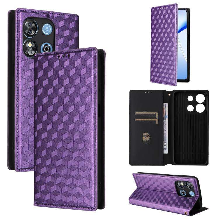 For Oukitel C57 / C57S / C57 Pro Cubic Grid Texture Flip Leather Phone Case(Purple)