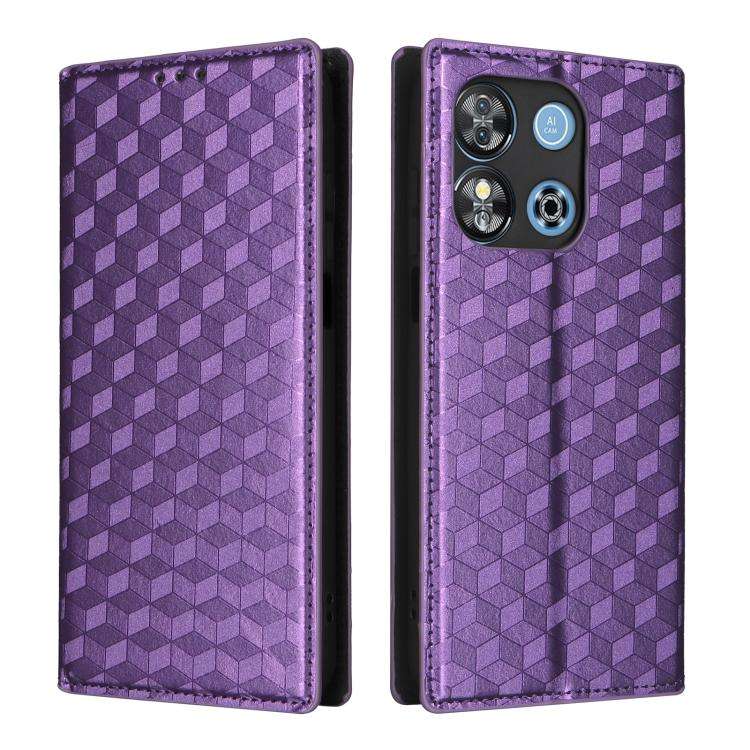 For Oukitel C57 / C57S / C57 Pro Cubic Grid Texture Flip Leather Phone Case(Purple)