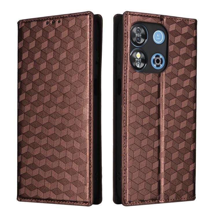 For Oukitel C57 / C57S / C57 Pro Cubic Grid Texture Flip Leather Phone Case(Brown)
