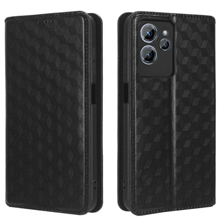 For Oukitel C32 Cubic Grid Texture Flip Leather Phone Case(Black)