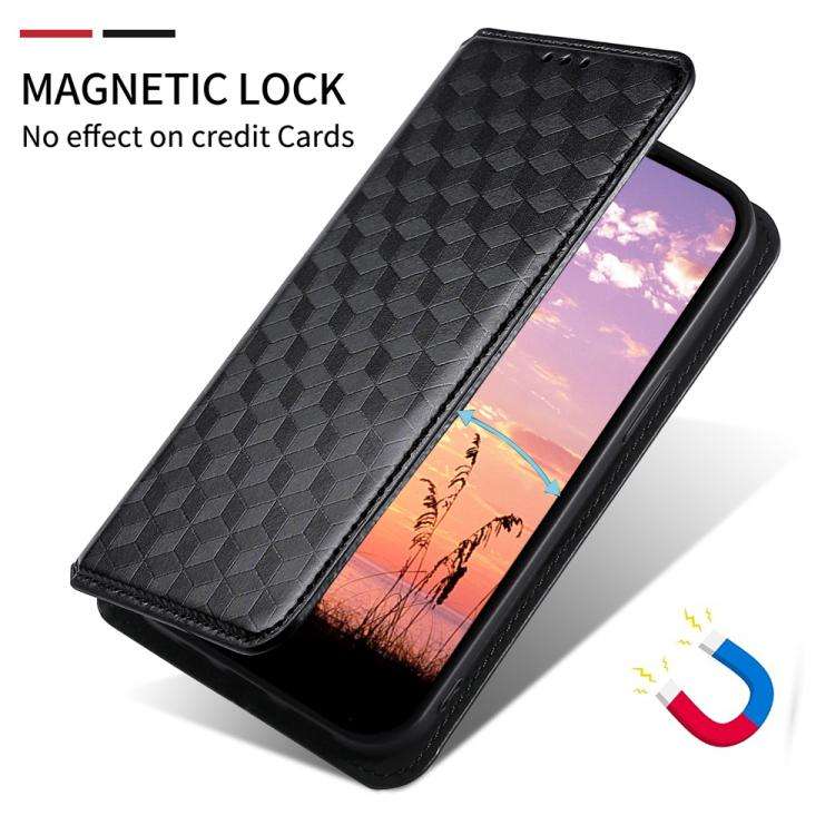 For Oukitel C32 Cubic Grid Texture Flip Leather Phone Case(Black)