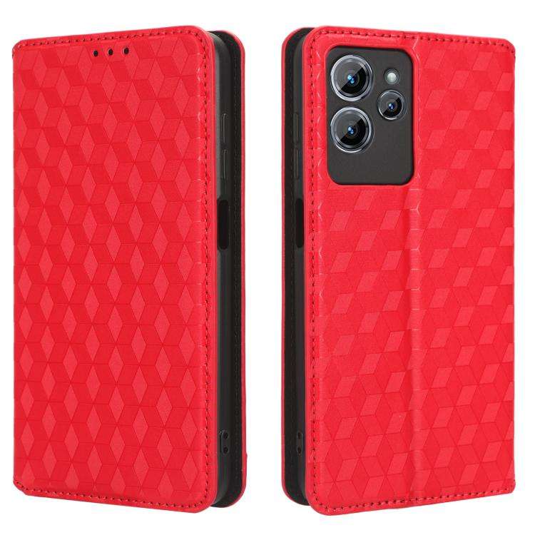 For Oukitel C32 Cubic Grid Texture Flip Leather Phone Case(Red)