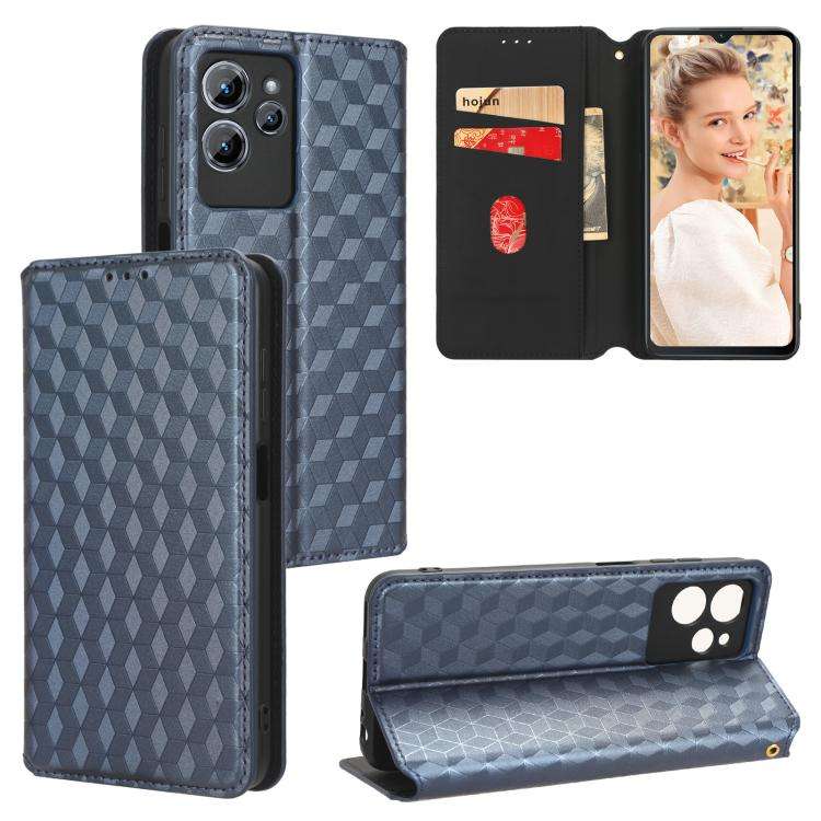 For Oukitel C32 Cubic Grid Texture Flip Leather Phone Case(Blue)