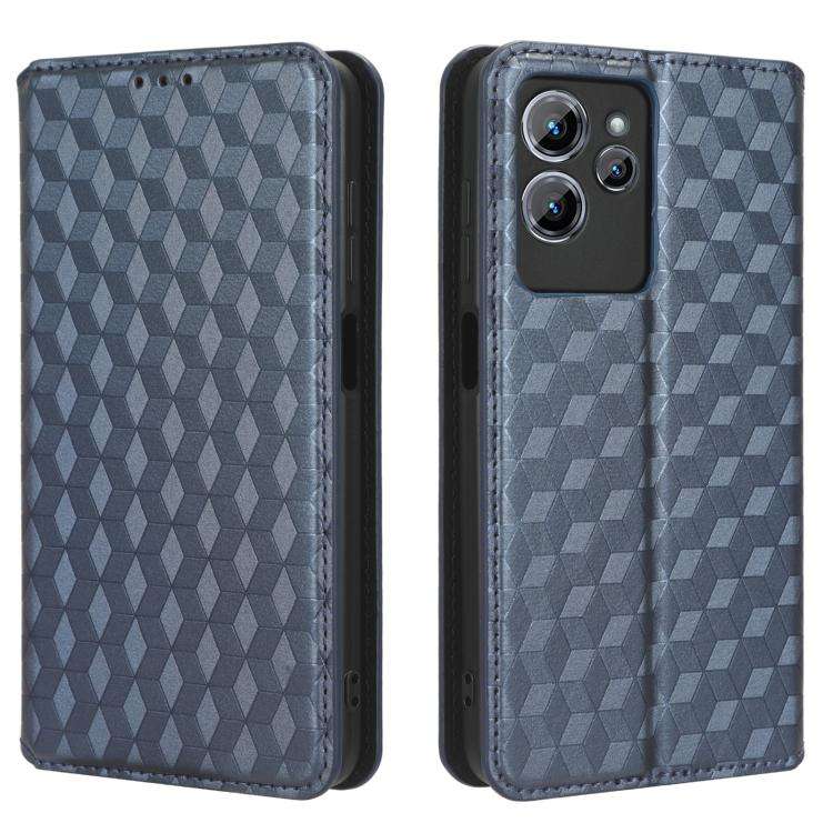 For Oukitel C32 Cubic Grid Texture Flip Leather Phone Case(Blue)