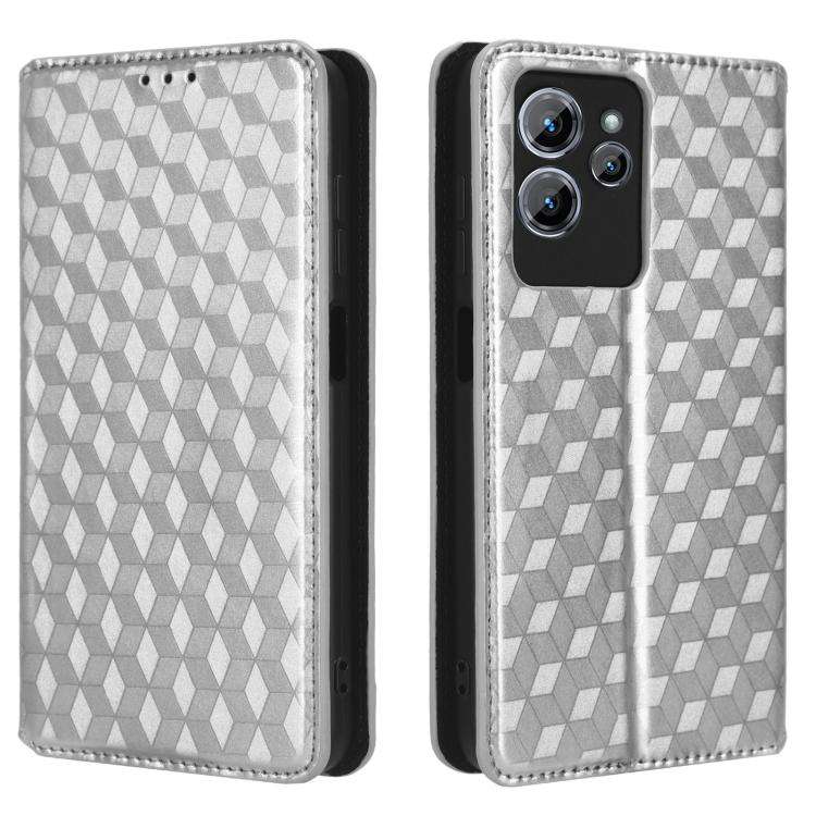 For Oukitel C32 Cubic Grid Texture Flip Leather Phone Case(Silver)