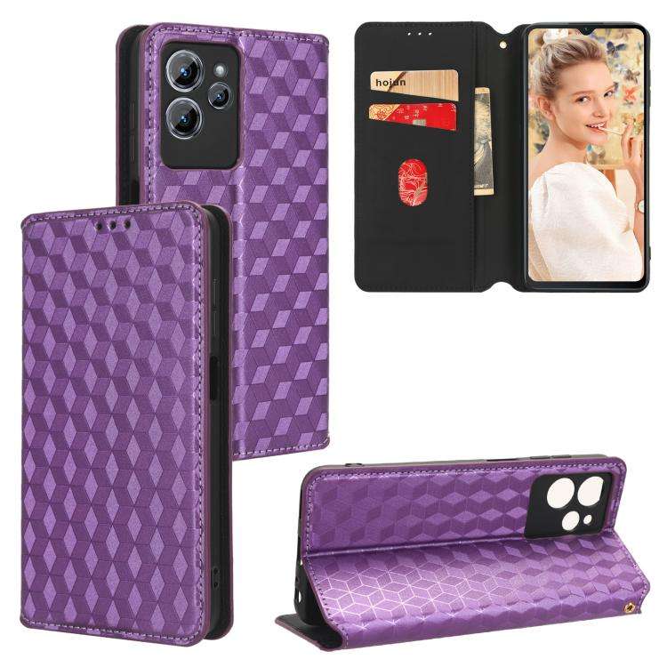 For Oukitel C32 Cubic Grid Texture Flip Leather Phone Case(Purple)