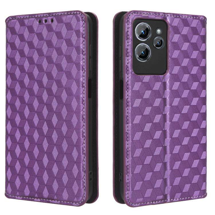 For Oukitel C32 Cubic Grid Texture Flip Leather Phone Case(Purple)