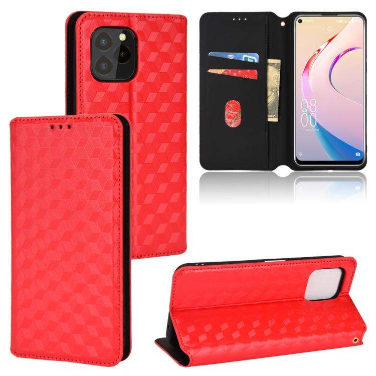 For Oukitel C21 Pro Cubic Grid Texture Flip Leather Phone Case(Red)
