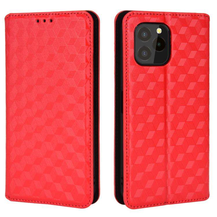 For Oukitel C21 Pro Cubic Grid Texture Flip Leather Phone Case(Red)