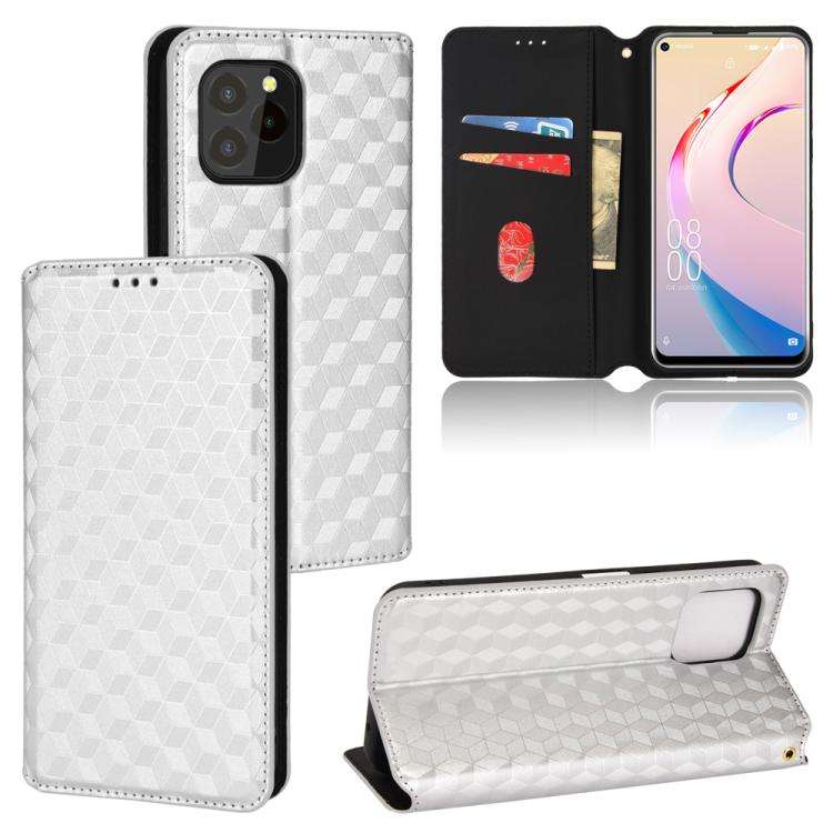 For Oukitel C21 Pro Cubic Grid Texture Flip Leather Phone Case(Silver)