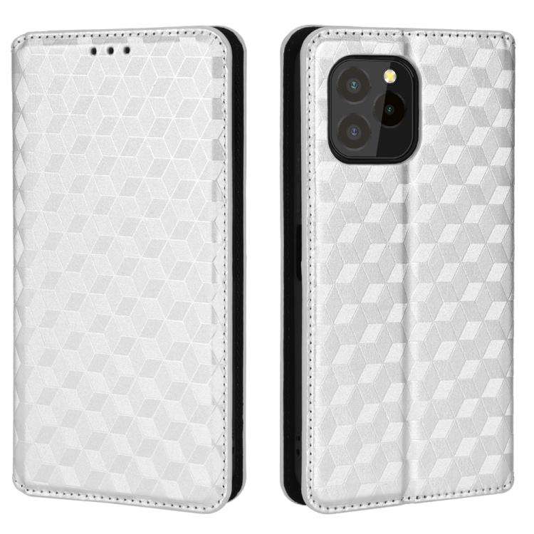 For Oukitel C21 Pro Cubic Grid Texture Flip Leather Phone Case(Silver)