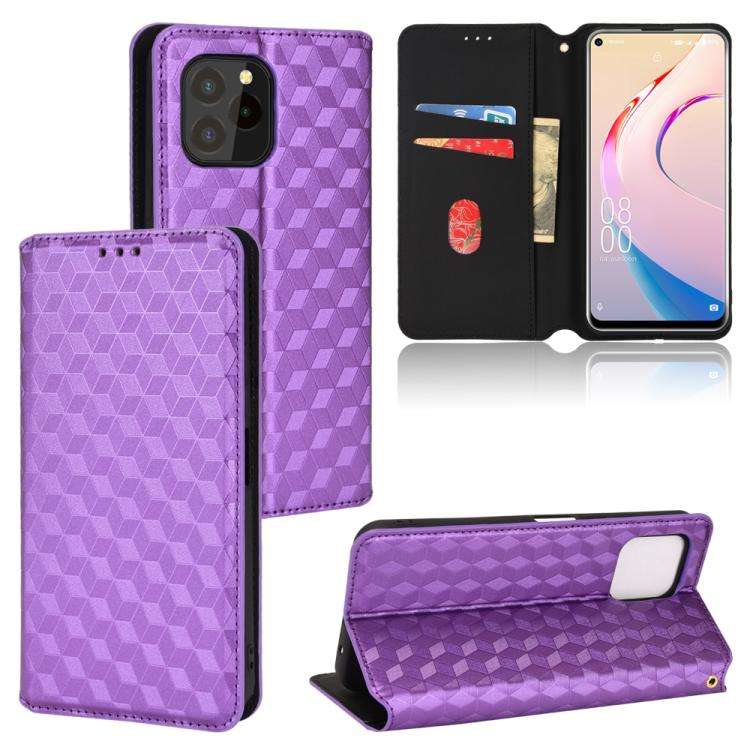 For Oukitel C21 Pro Cubic Grid Texture Flip Leather Phone Case(Purple)