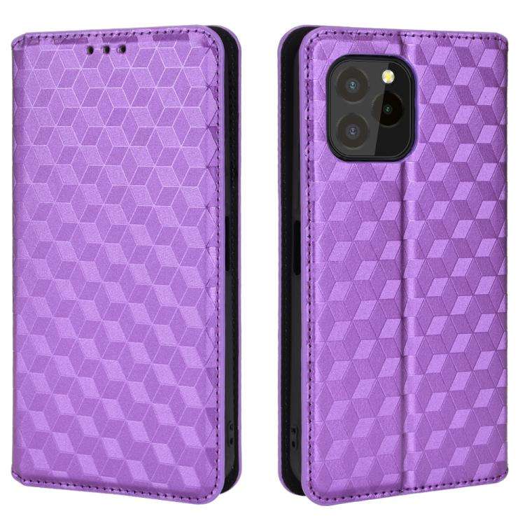For Oukitel C21 Pro Cubic Grid Texture Flip Leather Phone Case(Purple)