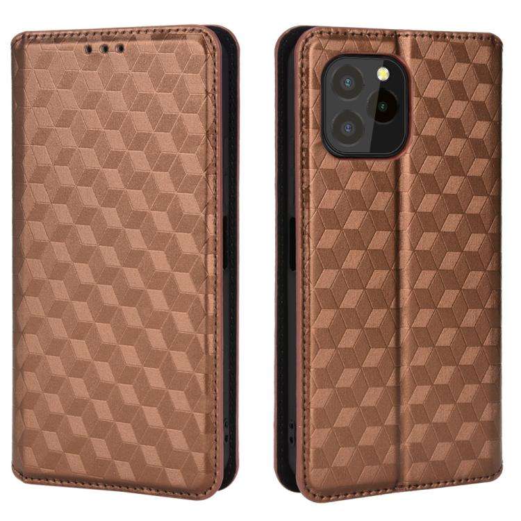 For Oukitel C21 Pro Cubic Grid Texture Flip Leather Phone Case(Brown)