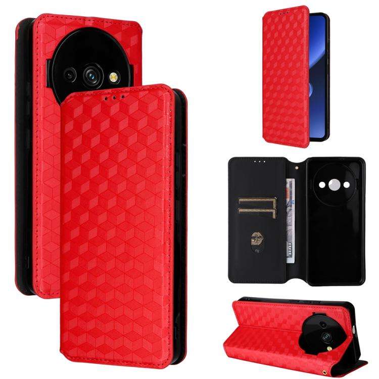 For Oukitel C59 / C59 Pro Cubic Grid Texture Flip Leather Phone Case(Red)