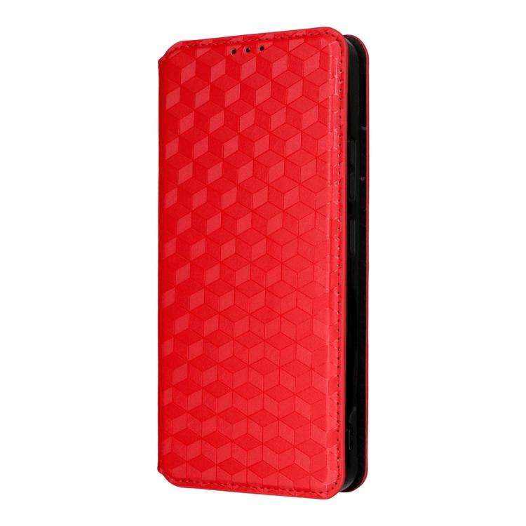 For Oukitel C59 / C59 Pro Cubic Grid Texture Flip Leather Phone Case(Red)