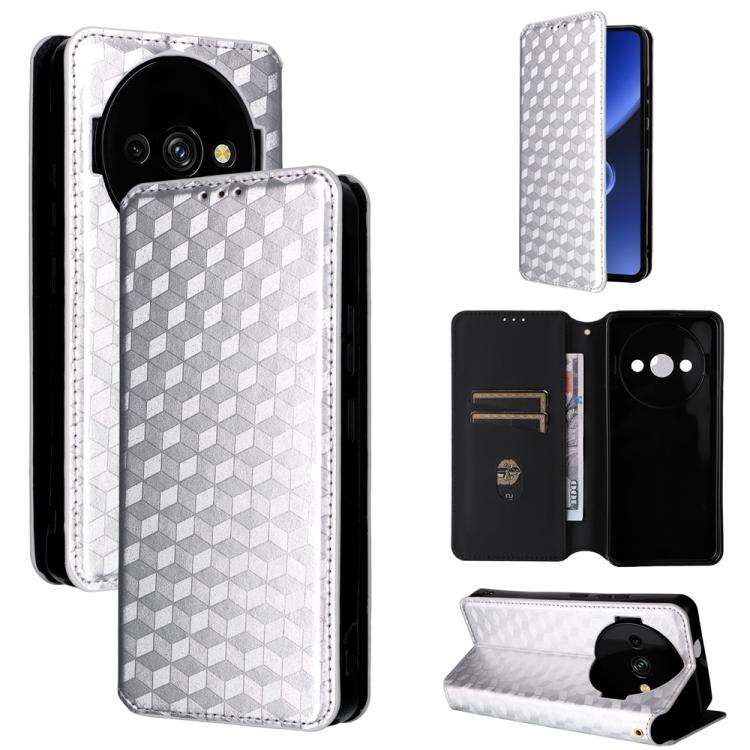 For Oukitel C59 / C59 Pro Cubic Grid Texture Flip Leather Phone Case(Silver)