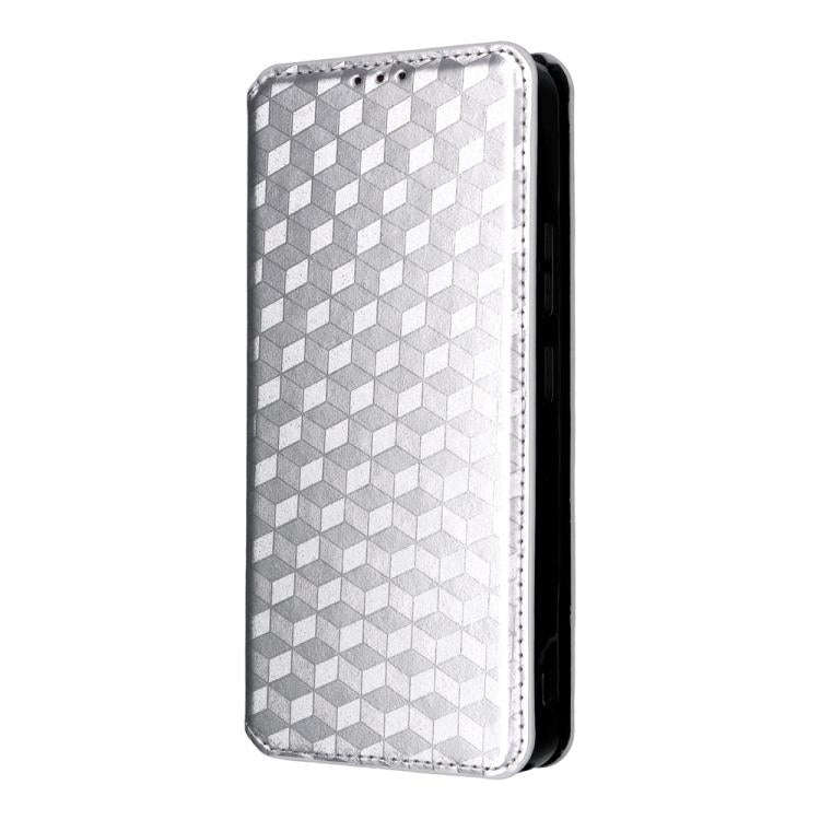 For Oukitel C59 / C59 Pro Cubic Grid Texture Flip Leather Phone Case(Silver)