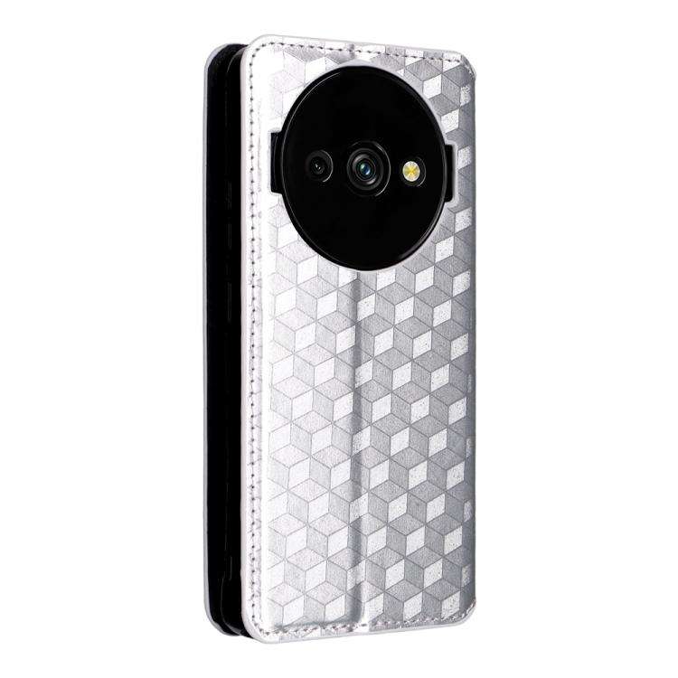 For Oukitel C59 / C59 Pro Cubic Grid Texture Flip Leather Phone Case(Silver)