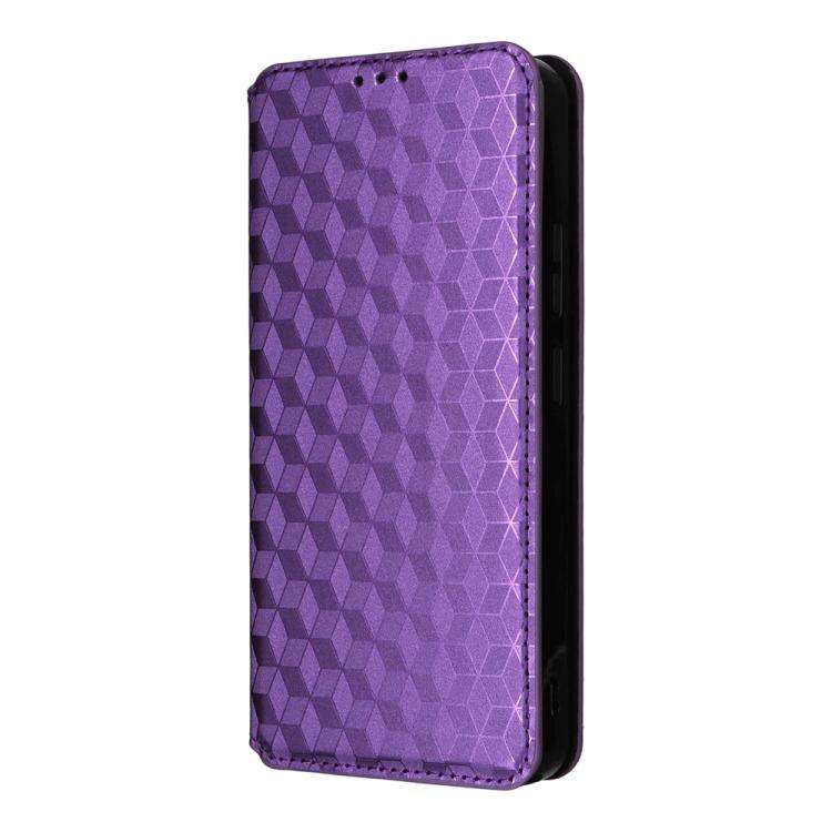 For Oukitel C59 / C59 Pro Cubic Grid Texture Flip Leather Phone Case(Purple)