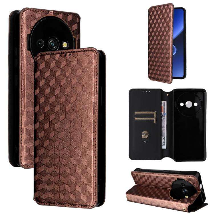 For Oukitel C59 / C59 Pro Cubic Grid Texture Flip Leather Phone Case(Brown)
