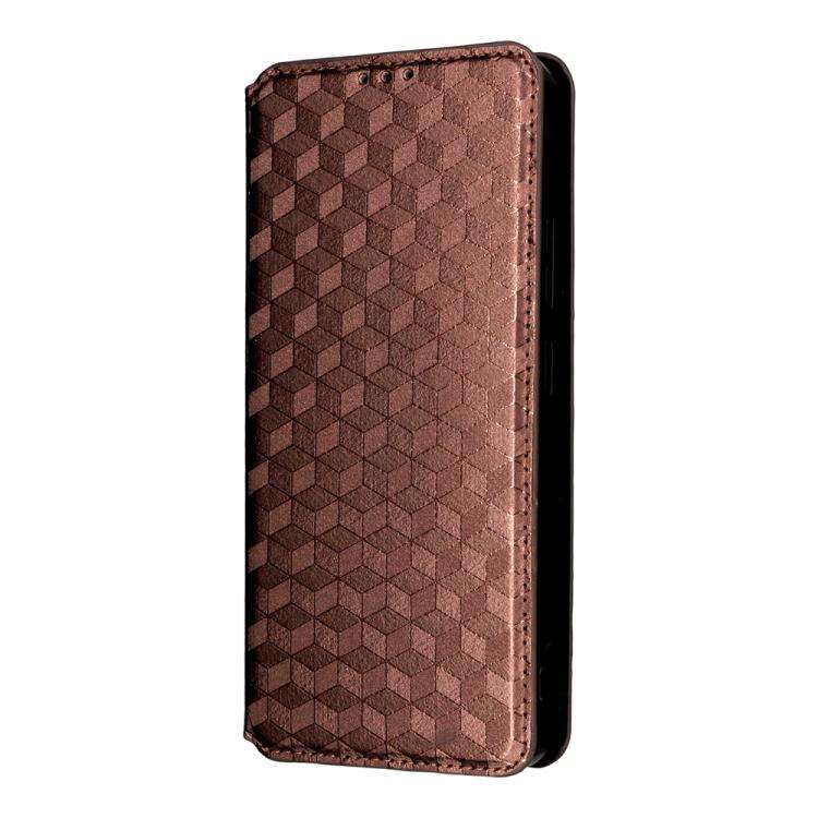 For Oukitel C59 / C59 Pro Cubic Grid Texture Flip Leather Phone Case(Brown)