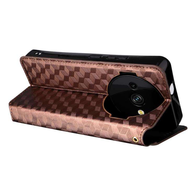 For Oukitel C59 / C59 Pro Cubic Grid Texture Flip Leather Phone Case(Brown)