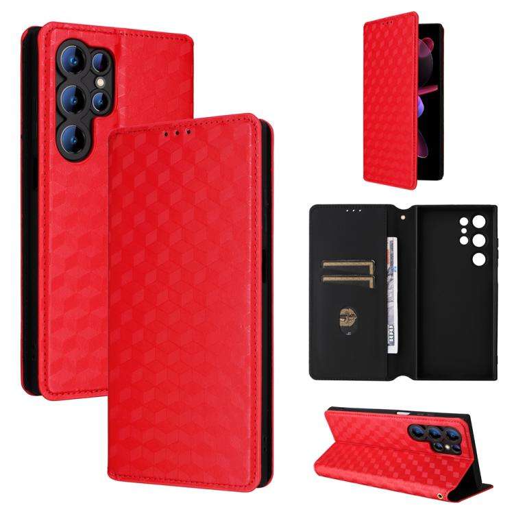 For Oukitel C61 / C61 Pro Cubic Grid Texture Flip Leather Phone Case(Red)