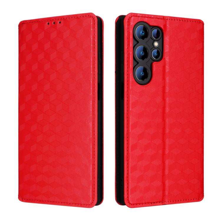 For Oukitel C61 / C61 Pro Cubic Grid Texture Flip Leather Phone Case(Red)