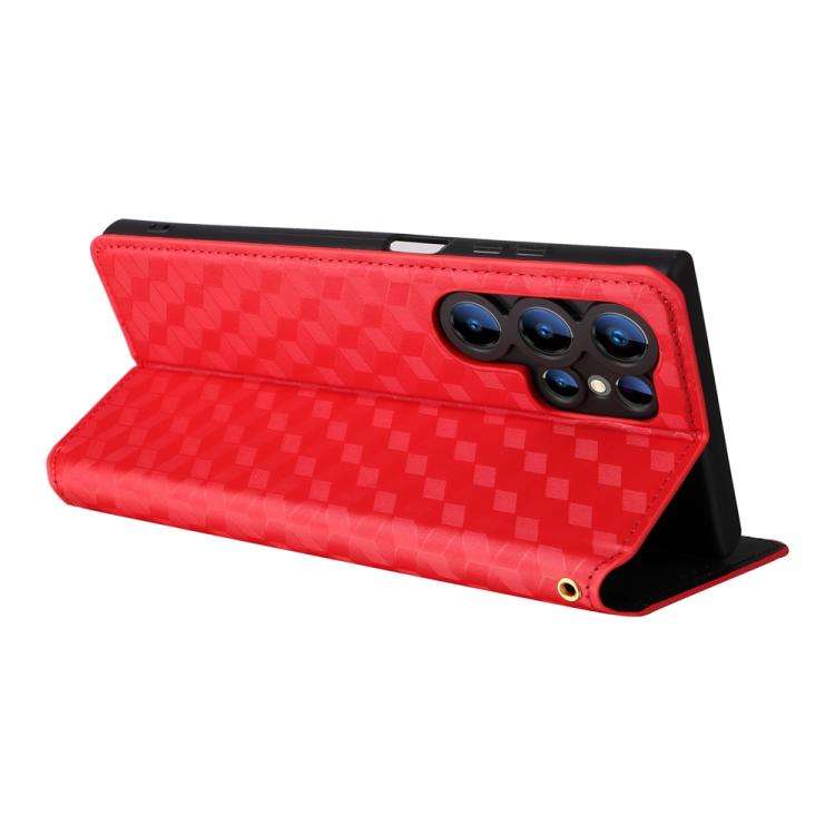 For Oukitel C61 / C61 Pro Cubic Grid Texture Flip Leather Phone Case(Red)
