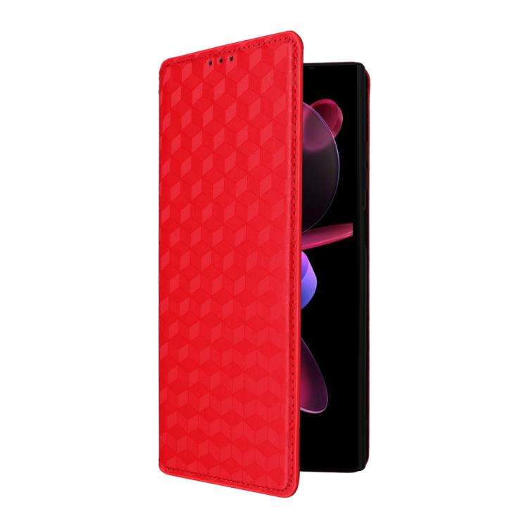 For Oukitel C61 / C61 Pro Cubic Grid Texture Flip Leather Phone Case(Red)