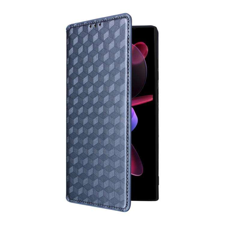 For Oukitel C61 / C61 Pro Cubic Grid Texture Flip Leather Phone Case(Blue)