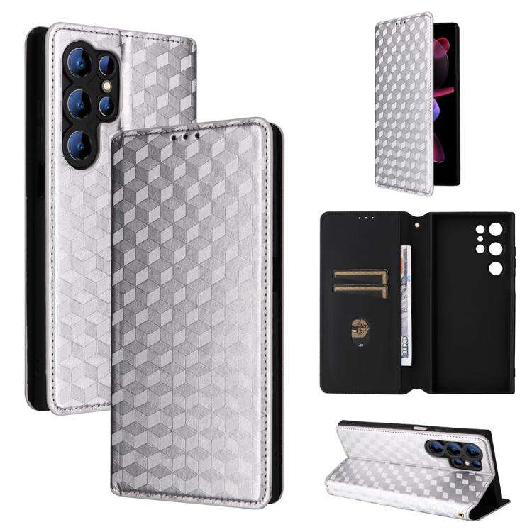For Oukitel C61 / C61 Pro Cubic Grid Texture Flip Leather Phone Case(Silver)