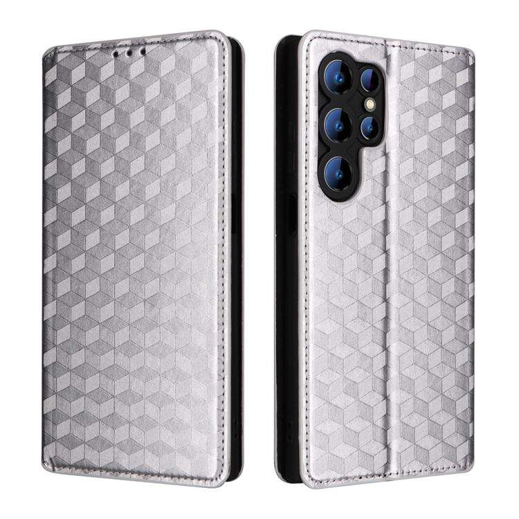 For Oukitel C61 / C61 Pro Cubic Grid Texture Flip Leather Phone Case(Silver)