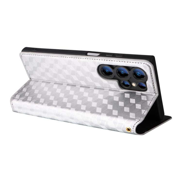 For Oukitel C61 / C61 Pro Cubic Grid Texture Flip Leather Phone Case(Silver)