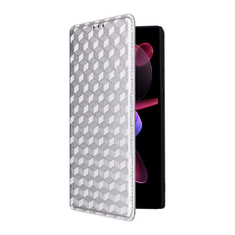 For Oukitel C61 / C61 Pro Cubic Grid Texture Flip Leather Phone Case(Silver)
